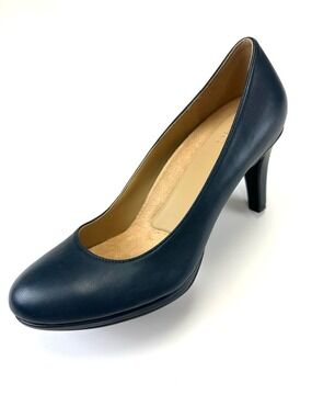 Naturalizer Michelle Navy Leather Platform Pumps Wide 8W Comfort Heels Round Toe